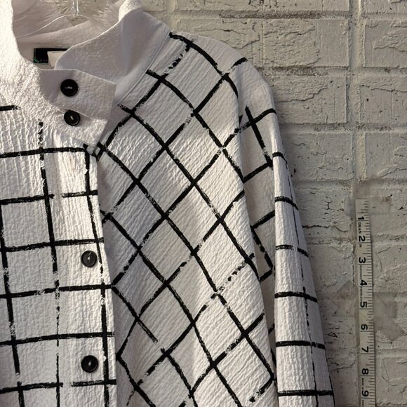 Vintage Moonlight Rayon Blend Tunic Top XXL | Black White Windowpane Plaid Butto - Picture 3 of 8